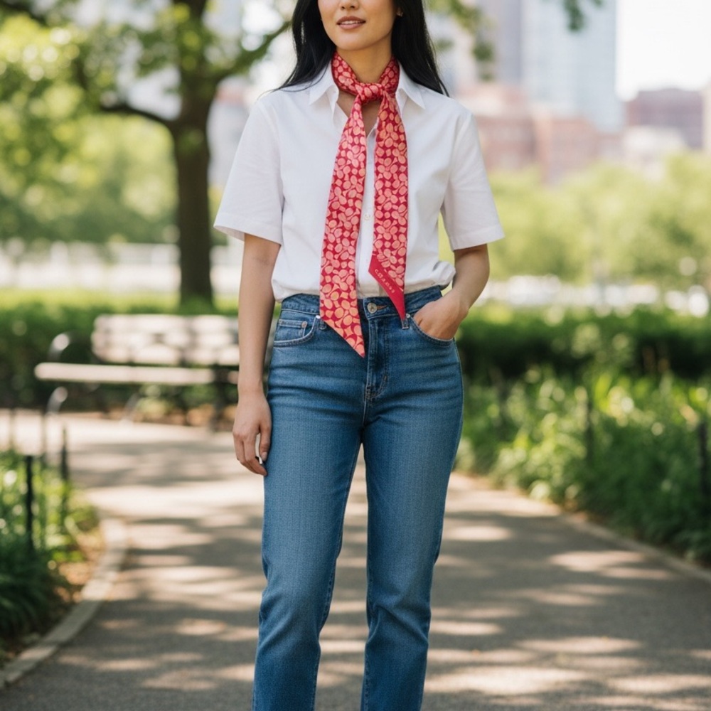 Authentic Coach Red/Pink Patterned Silk Scarf - C… - image 6